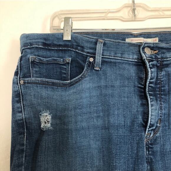 Levi's Jeans Shaping Skinny Leg Mid Rise Distressed Blue Denim Jeans Pants - Picture 8 of 9